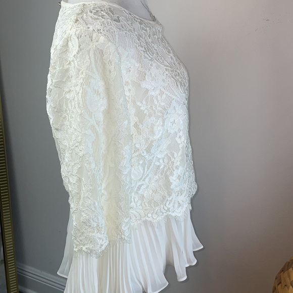 Retail $725 Edward Achour Paris Lace and Pleats White Blouse French Romantic Top - Picture 6 of 9